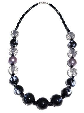 Chunky black & clear beaded statement necklace